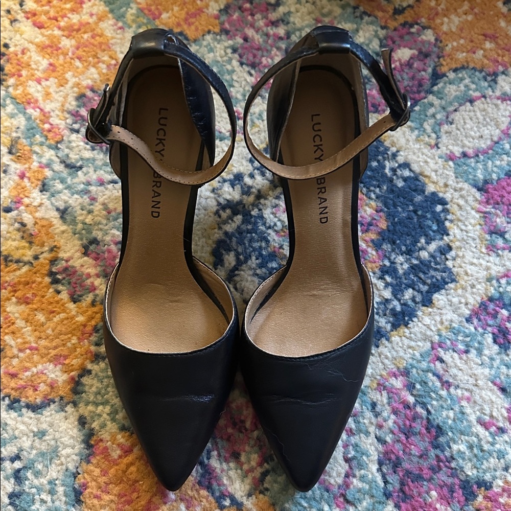Lucky Brand Black Leather Ankle Strap Heels